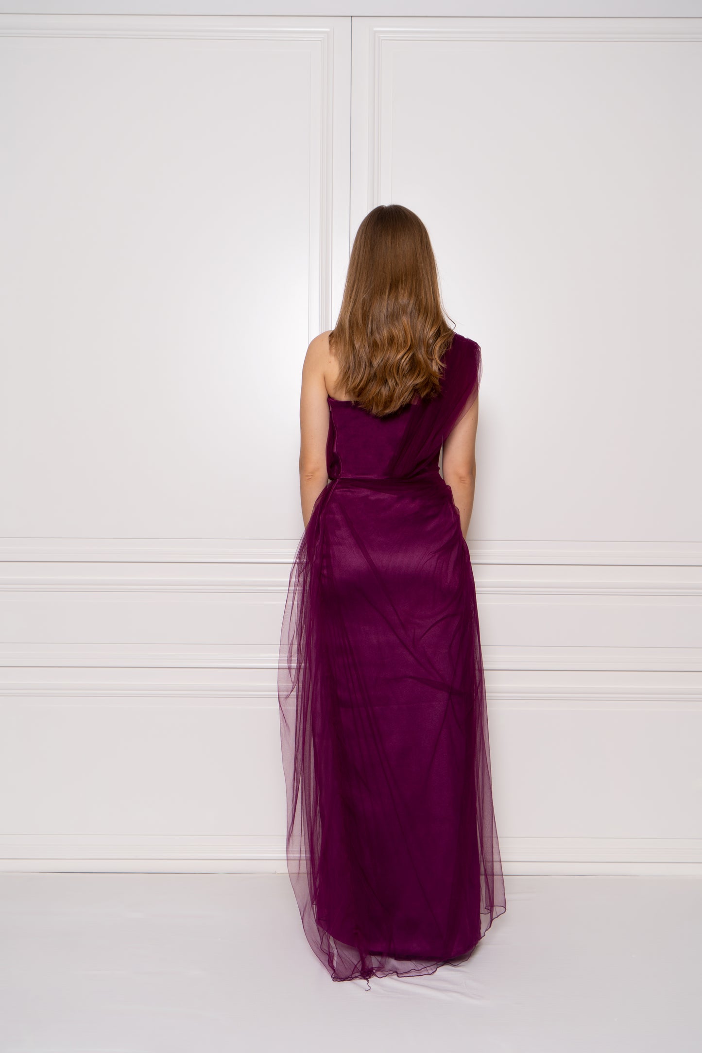 Royal Purple One-Shoulder Tulle Maxi Dress