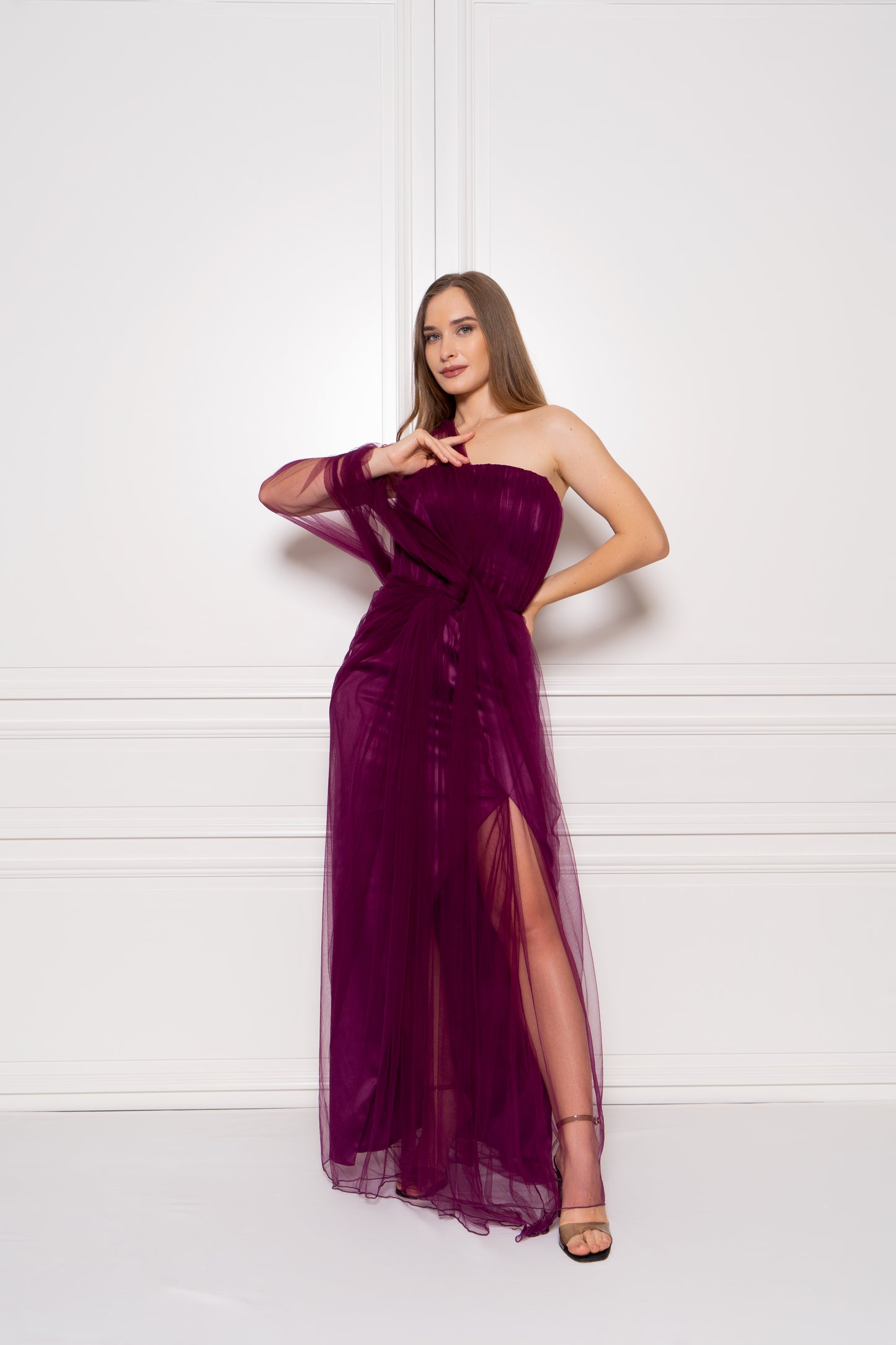 Royal Purple One-Shoulder Tulle Maxi Dress