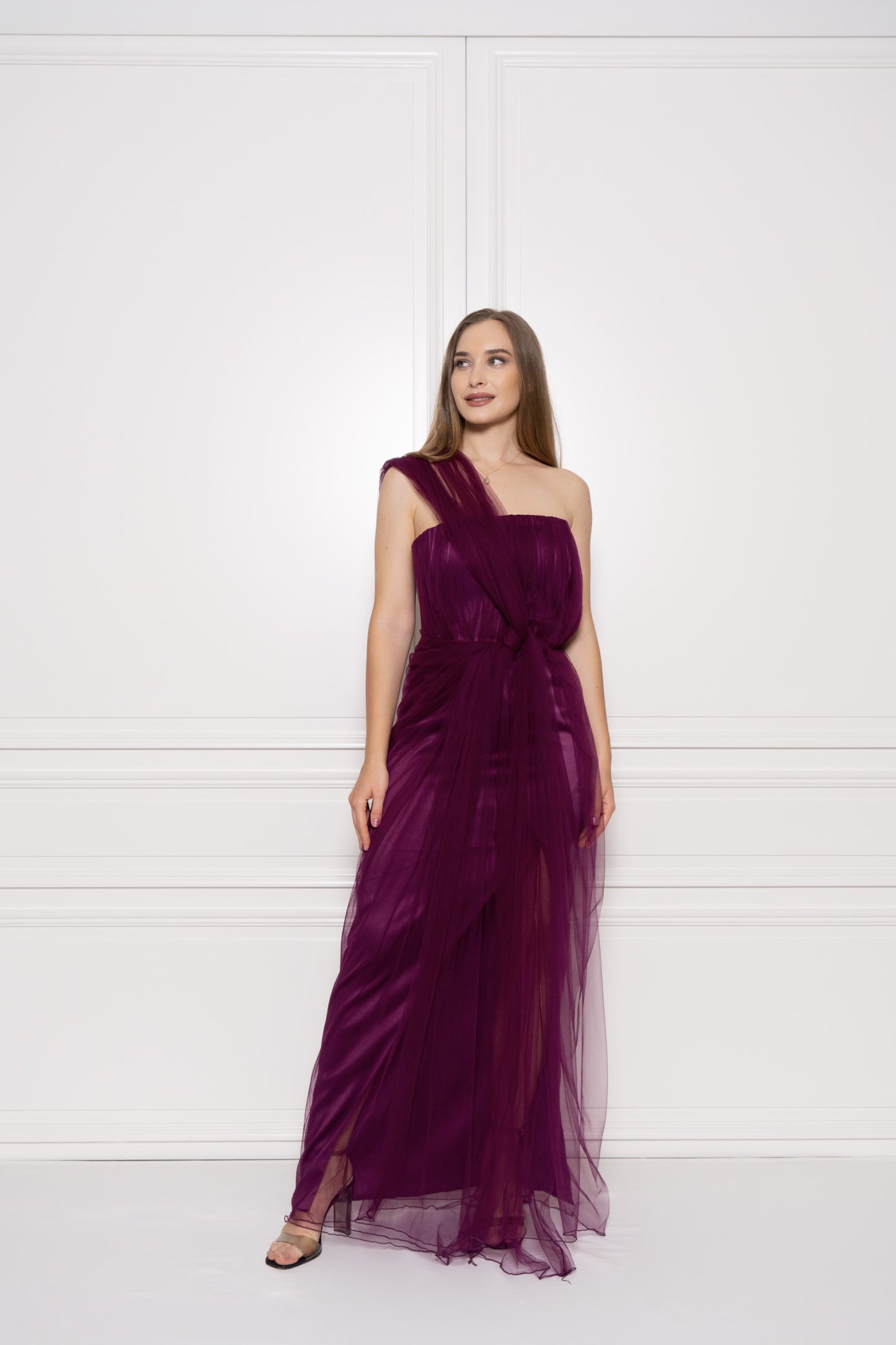 Royal Purple One-Shoulder Tulle Maxi Dress