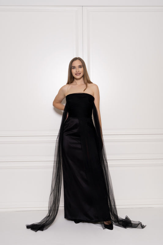 Majestic Noir Tulle Maxi Dress